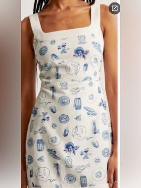 Abercrombie Cream/White Sundress with Blue Nautical Print